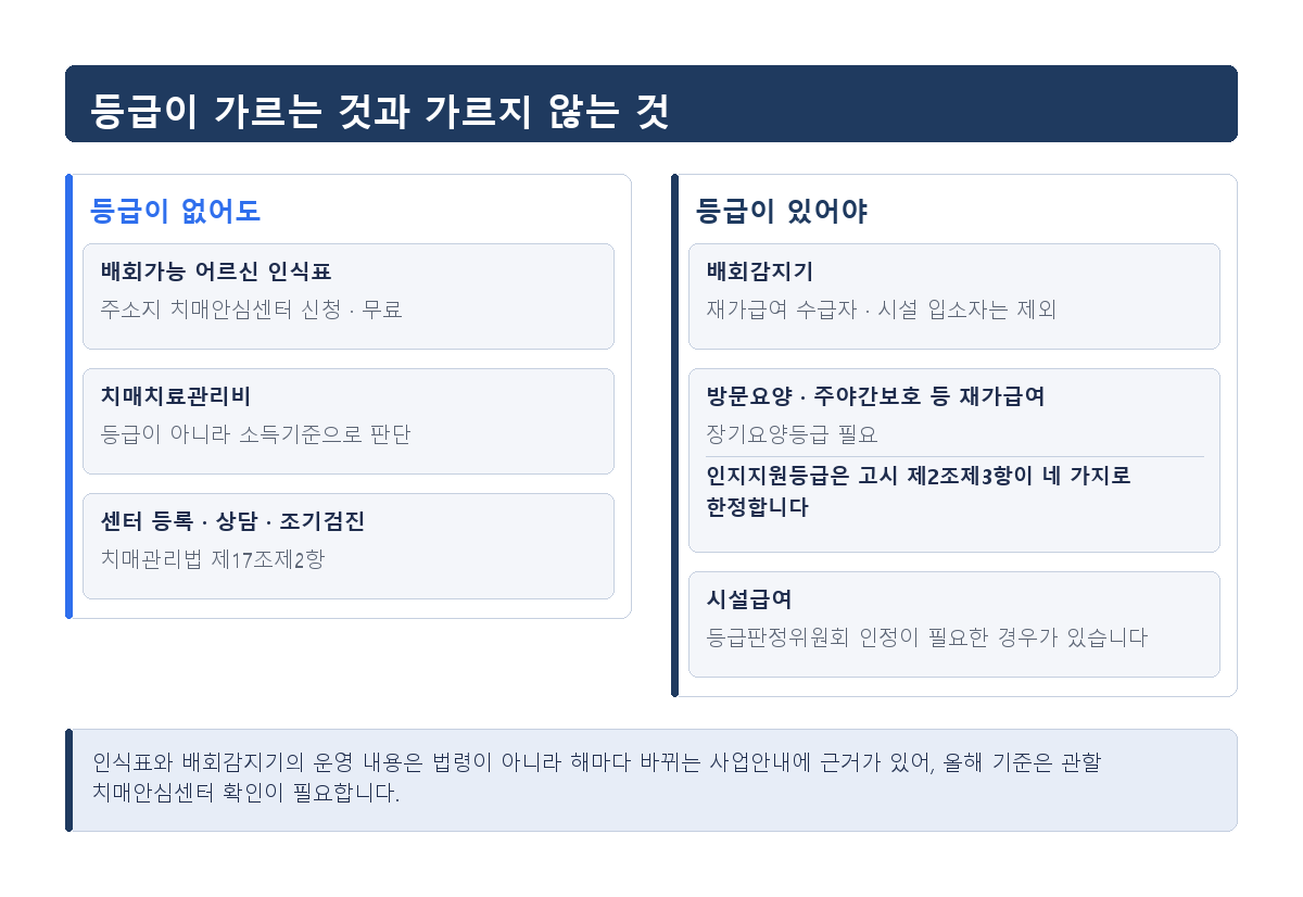 장기요양등급 없이 받을 수 있는 지원과 등급이 있어야 받을 수 있는 급여의 대조