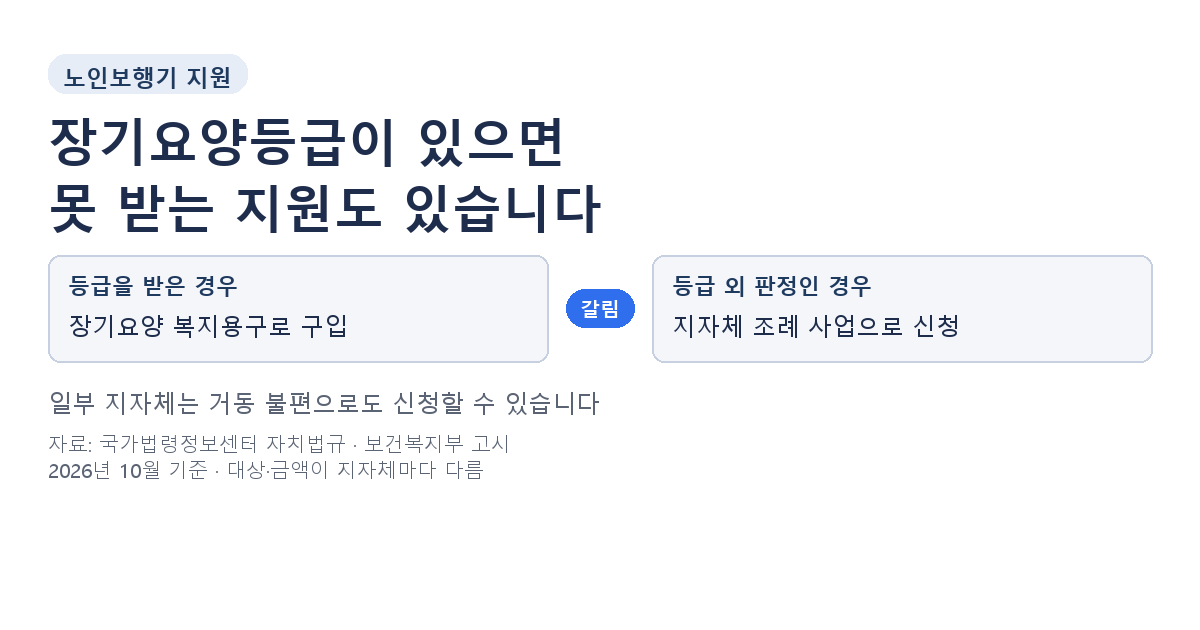 노인보행기 지원, 장기요양등급이 있으면 못 받는 지원도 있다